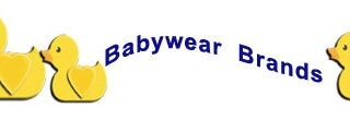 Three yellow cartoon ducklings face right, with "Babywear Brands" written in blue, arched text above and between them on a white background.