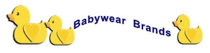 Three yellow cartoon ducklings face right, with "Babywear Brands" written in blue, arched text above and between them on a white background.