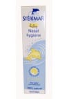 A white and light blue box of Stérimar Nasal Hygiene spray, featuring a dolphin leaping over waves. Text on the box highlights that it is for nasal hygiene and suitable for daily use, with natural sea water as its main ingredient.