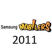 The image displays the text “Samsung Mob!lers 2011.” “Samsung” is in black, “Mob!lers” is in a playful, orange font with an exclamation mark replacing the “i,” and “2011” appears in large black numbers below the logo. The background is white.
