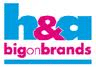 Logo with the text "h&a" in lowercase blue and pink letters above the words "big on brands" in pink and grey lowercase letters, set against a white background. The design uses bold fonts and bright colours for emphasis.