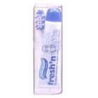 A small, clear plastic case containing a white tube labelled "fresh'n" in blue text with a blue cap. The case is rectangular and transparent, showing the tube and part of its branding inside. The overall design is simple and intended for portability.