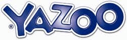 The image shows the "YAZOO" logo in bold, stylised, blue gradient letters with a white outline. The letters are slightly slanted upward to the right, and the registered trademark symbol ® appears next to the "Y.