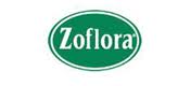 The image shows a green oval logo with the word "Zoflora" in white, stylised font at the centre. The background is white, making the bold green logo stand out clearly.