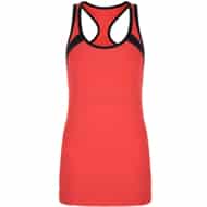 A sleeveless, fitted red vest top with a racerback design and black trim outlining the neckline, shoulders, and armholes. The top has a sporty style, commonly worn for exercise or casual wear. The background is plain white.