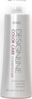 A silver bottle of Regis Designline Colour Care Conditioner featuring vertical text and pink accents, with a clear flip-top cap. The label highlights it is for colour-treated hair and the bottle contains 300 millilitres (10.1 fl oz).