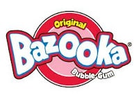 Logo for Bazooka Bubble Gum. The word "Bazooka" is bold, white with blue outline, and slanted slightly. “Original” appears above in yellow, and “Bubble Gum” is below in white on a red circle background.