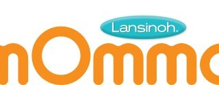 The image features the Lansinoh logo: a turquoise oval with "Lansinoh" written in white, placed above the word "mOmma" in large, rounded orange lowercase letters. The “O” in “mOmma” is stylised with a capital letter. The background is white.