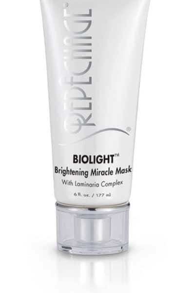 A white tube of Repêchage BIOLIGHT Brightening Miracle Mask with Laminaria Complex, featuring a silver cap and black text on the front. The tube stands upright against a plain white background.