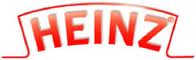 The image shows the Heinz logo with the word "HEINZ" in bold, uppercase red letters, slightly arched upwards, and outlined in white with a soft red gradient background.