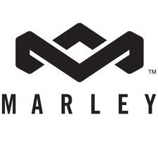 A black geometric logo resembling the letter "M" is centred above the word "MARLEY" in bold, uppercase letters. The design is simple and modern, using clean lines on a white background.