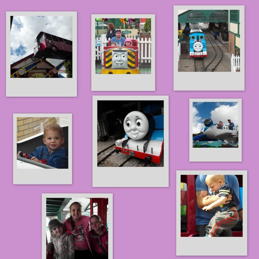 A collage of photos of a train.