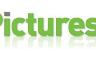 The image shows the text “BusyPictures.co.uk” in bold, bright green letters with a slight reflection below. The dot above the lowercase “i” in "Pictures" is grey, while the rest of the text is green, set against a white background.