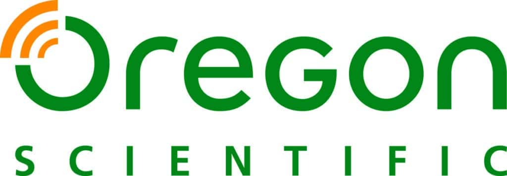 The image shows the Oregon Scientific logo. “Oregon” is written in bold green letters with orange curved lines above the letter “O”, resembling a wireless signal. Below, “SCIENTIFIC” appears in smaller, spaced-out green capital letters.
