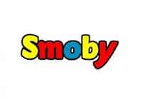 The word "Smoby" in bold, playful, rounded letters. The "S" is yellow, "m" is red, "o" and "b" are blue, and "y" is red, all outlined in black, set against a white background.