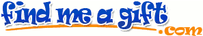 Logo with the words “find me a gift” in playful, bold blue lowercase letters outlined in white, with an orange underline. The ".co.uk" is written in solid orange lowercase letters beneath the underline, on a white background.