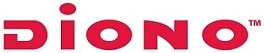 The image shows the word “Diono” in bold, red, uppercase letters with a unique stylised “D” resembling a backward “C” and a horizontal line. A small trade mark symbol appears next to the final “O.” The background is white.