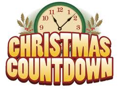 A clock with holly and leaves behind it shows almost midnight. Bold, yellow and red text in front reads "CHRISTMAS COUNTDOWN." The festive theme suggests anticipation for Christmas.