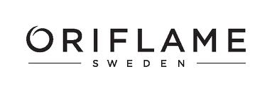 The image shows the Oriflame logo with "ORIFLAME" in bold, black uppercase letters. The letter "O" has a curved line inside it. "SWEDEN" is written below in smaller, spaced letters with horizontal lines on each side.