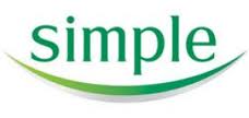 The image shows the word "simple" in green lowercase letters with a green curved line underneath, giving the impression of a smile. The background is white, conveying a clean and minimalist design.