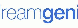 The image features the word "dreamgenii" in lowercase blue letters on a white background. The word is written in a modern, sans-serif font, with "dream" in light blue and "genii" in a darker blue. A small registered trade mark symbol appears above the last "i".