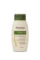 A bottle of Aveeno lotion with a green cap and white body. The label reads “Aveeno Active Naturals Daily Moisturising Lotion” and features a green banner and oat graphic. The bottle stands upright against a plain white background.
