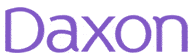 The image shows the word "Daxon" written in a large, rounded, purple font on a white background.