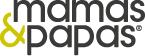 The image shows the "mamas & papas" logo. The words are in lowercase, modern black font, with the ampersand "&" in bright yellow. The overall design is clean and minimalist on a light background.