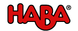 The image shows the HABA logo, with the brand name "HABA" written in bold, rounded, red uppercase letters. A registered trade mark symbol (®) appears at the top right corner of the letter "A". The background is light grey.