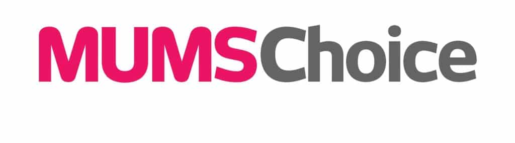 The image displays the words “MUMS’ Choice” on a white background. "MUMS’" is in bold, bright pink uppercase letters, and "Choice" is in bold, grey, title case letters.