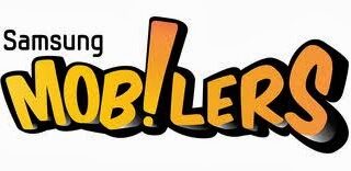 The image shows the "Samsung Mob!lers" logo. The word "Samsung" appears in small black text above "MOB!LERS," which is written in large, bold, orange graffiti-style letters with a prominent exclamation mark replacing the "I".