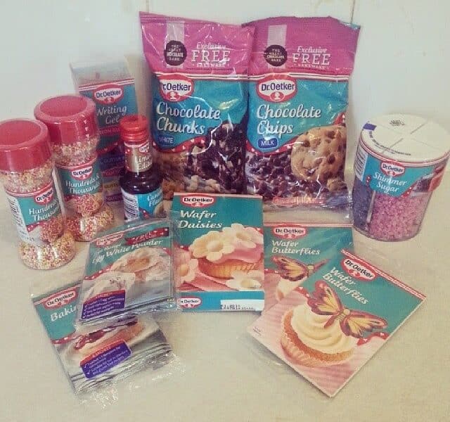 A group of food items on a worktop.