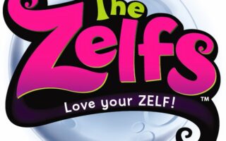 Logo for “The Zelfs” with bold, bright pink and lime green text outlined in black. A misty, pale blue moon with bubbles serves as the background. Beneath the logo, in white letters: “Love your ZELF!” with a whimsical, playful style.