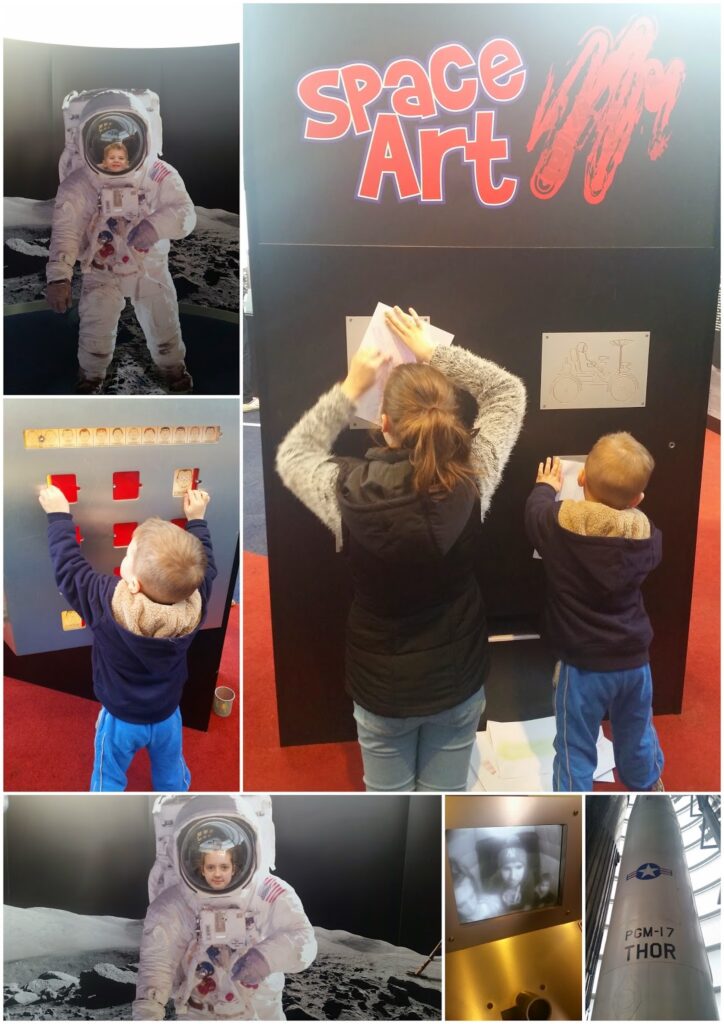 A collage of a boy and a girl in an astronaut suit.