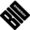 A bold, black geometric logo features two parallelograms stacked diagonally. The top shape has the word "SYNERGY" in white uppercase letters. The bottom shape forms the stylised letters "SB." The overall design appears modern and dynamic.
