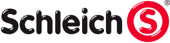 Schleich logo: the word “Schleich” in bold, rounded black letters, followed by a red circle containing a white “S”. The circle has a thin red outline and a small registered trade mark symbol above it. The background is white.