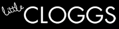 The image features the words "little CLOGGS" on a black background. "Little" is written in a small, playful, cursive font, whilst "CLOGGS" is in large, bold, white uppercase letters.