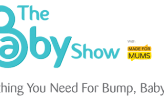 Logo for The Baby Show. The word "Baby" is in large turquoise letters, with “The” above it and “Show” beside it in smaller turquoise text. A yellow badge reads “MADE FOR MUMS.” Below, grey text says, "Everything You Need For Bump, Baby & You.