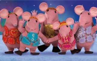 A group of knitted mice.