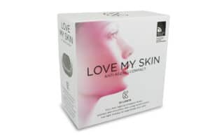 A white box with a picture of a woman's face.