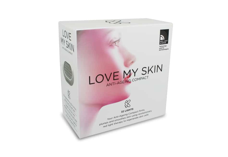 A white box with a picture of a woman's face.