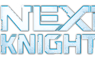 The image shows the LEGO logo in a red square on the left, and the metallic blue "Nexo Knights" logo with a yellow and red sword shield emblem on the right.