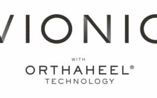 The image displays the words "VIONIC" in large, bold letters, and below it, in smaller text, "WITH ORTHAHEEL TECHNOLOGY" with both "VIONIC" and "ORTHAHEEL" containing a registered trade mark symbol (®). The background is plain white.