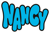 The word “NANCY” is written in bold, rounded, blue bubble letters with a thick black outline. The playful, cartoon-like text appears slightly uneven, giving it a dynamic and fun appearance. The background is plain and white.
