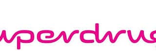 The image shows the Superdrug logo with the word "Superdrug" in a pink, handwritten-style font. A pink outlined star appears at the end of the word, representing the brand’s symbol. The background is white.