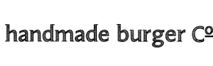Black text on a white background reads “handmade burger Co” in a sketch-style, slightly uneven font. The “Co” at the end is capitalised with a small “o,” suggesting an abbreviation for “Company.”.