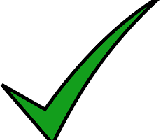 A large green tick with a bold black outline on a white background, symbolising correctness, completion, or approval. The tick is thick, smooth, and slightly curved, pointing upward to the right.