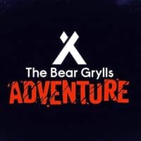 A dark blue background features a bold white “X” symbol above the words “The Bear Grylls” in white text. Below, “ADVENTURE” appears in large, distressed red-orange letters, creating a dynamic, adventurous feel.