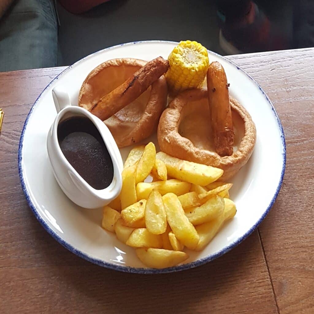 A plate of food on a table.