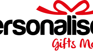 Logo with the words "Personalised Gifts Market." "Personalised" is in bold black letters, and "Gifts Market" is in red script below it. A red ribbon bow graphic sits above the text, symbolising gift-giving. The background is light grey.